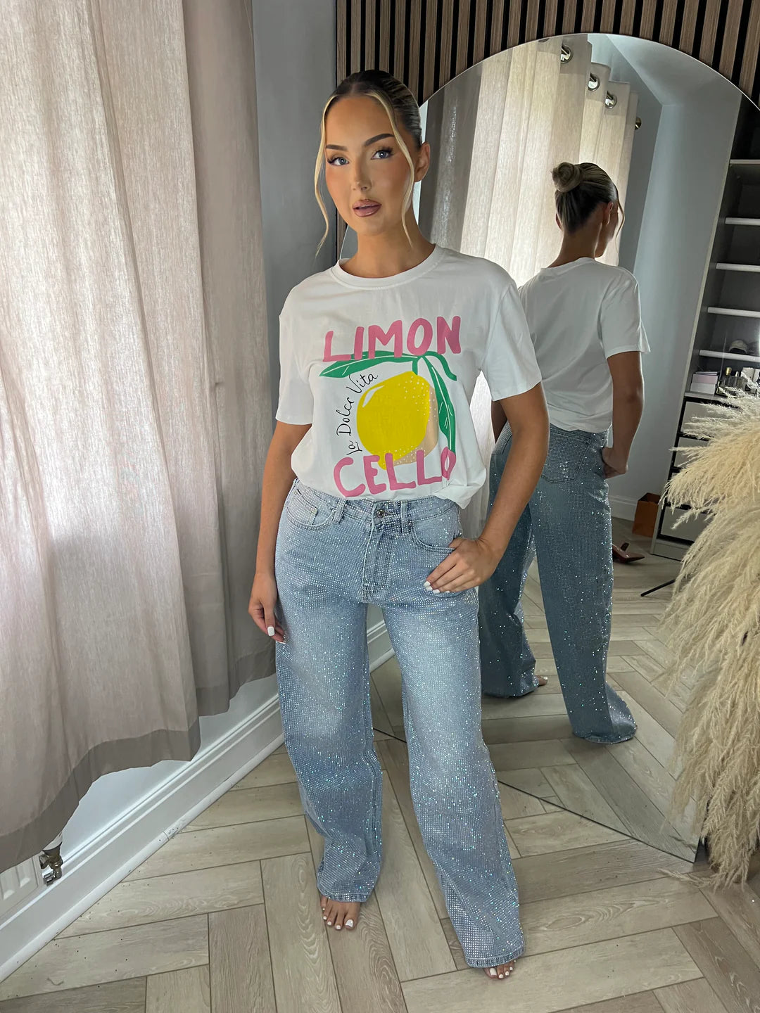 Blue Wide Leg Sparkle Covered Jeans